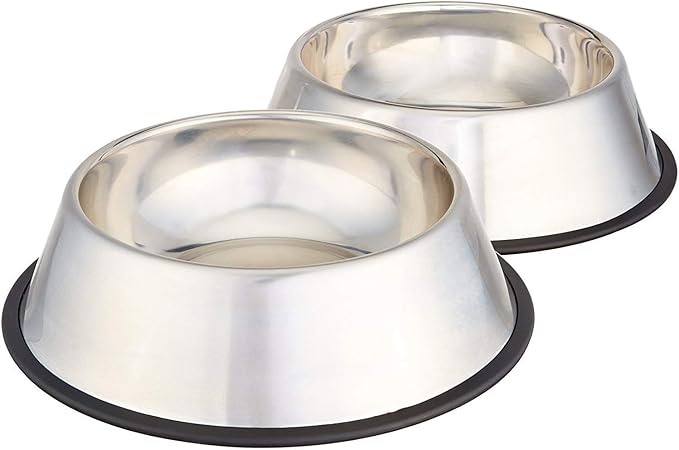 Stainless Steel Non-Skid Pet Dog Water And Food Bowl, 2-Pack (10 x 2.8 Inches), Each Holds Up to 4 Cups