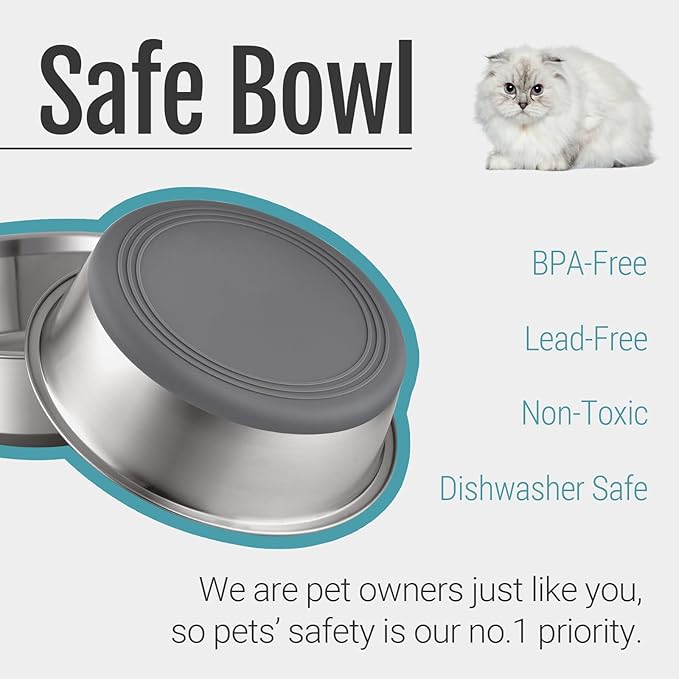 Nonslip Stainless Steel Dog Cat Bowls, 2  Cup, 2 Count