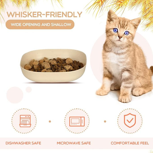 Cat Food Bowl Set, 6 inch Wide Shallow Cat Bowl for Relief Whisker Fatigue,Small Flat Cat Dish, Shallow Pet Feeding Dish or Plate for Cats and Small Dogs (4Pcs)