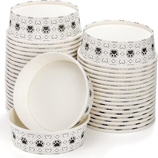 40Pcs Disposable Pets Bowls, 16 oz Paper Dog Food Bowl, Cute Foot Print Design Travel Cat Feeding Bowl for Small Dog Puppy Dry and Wet Food or Water